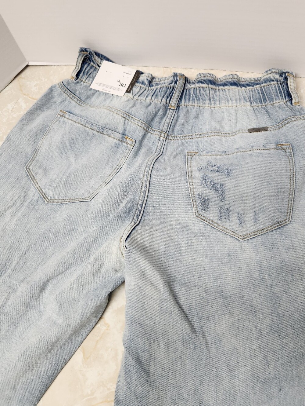 Kancan High Rise Paper Bag Light Wash Distressed Jeans Sz 13 / 30 New - Picture 9 of 12